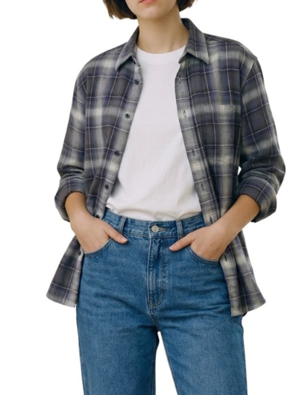 Vintage 90s Izod black Gray Plaid cotton Button Up Shirt Gorpcore Cabincore